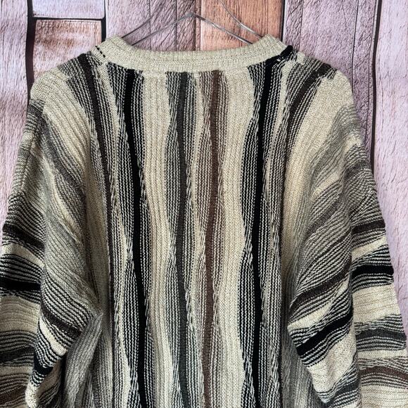 Vintage 3D Knit Protege Sweater 1980s Crew Neck Pullover XXL Grandpa Browns - Picture 5 of 7